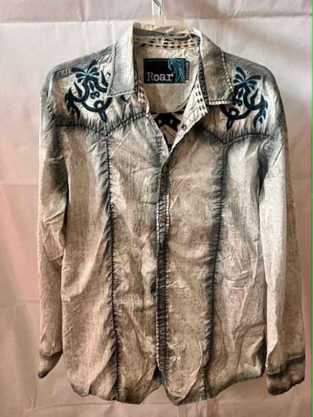Roar Midway Men’s 3XL Gray Embroidered Western Y2K Shirt